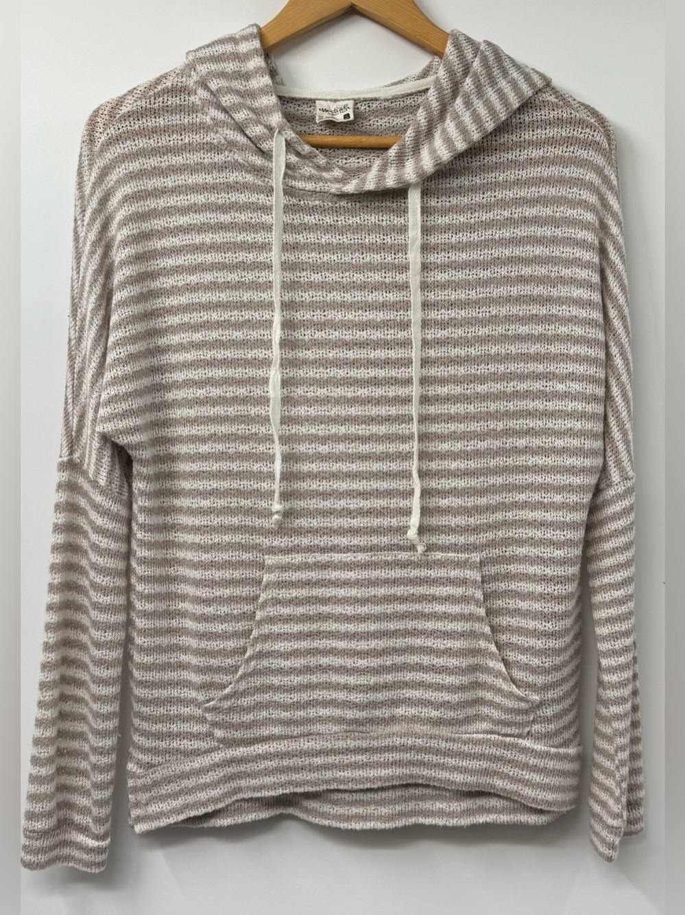 Full Tilt Pullover Tan Striped Lightweight Bohemian‎ Beach Hoodie SM Pockets